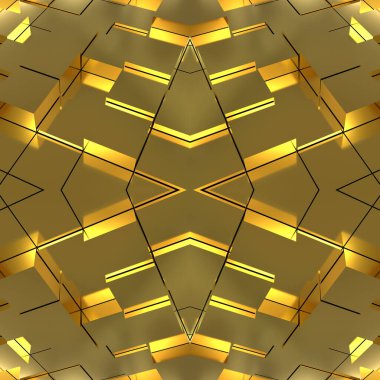 Farklı boyutlarda ayna küpleri olan, kusursuz altın dokular. Rastgele düzenlenmiş geometrik şekiller güzel altın bir zemin oluşturur. Güneş altının üzerinde parlıyor.