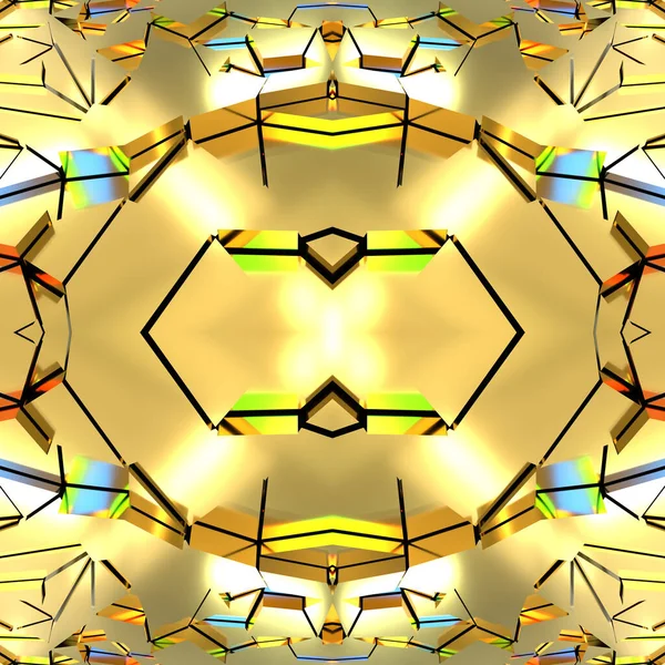 Bezešvé Zrcadlové Textury Jasnými Zlatými Prvky Pestrobarevnými Zvýrazňovači Žluté Pozadí — Stock fotografie