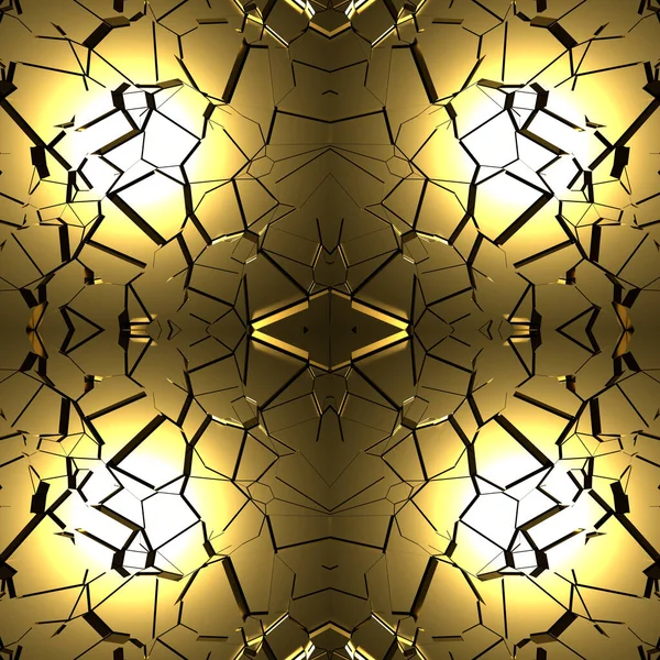 Bezproblémová Zrcadlová Textura Zlatými Prvky Solárním Odrazem Žluté Pozadí Zlomeným — Stock fotografie