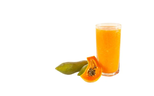 Rijp Papaya Sap Geïsoleerd Witte Achtergrond — Stockfoto