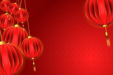 Kırmızı Çin Yeni Yıl arka planında altın fenerler