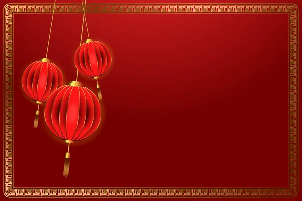 Illustration Vectorielle Nouvel Chinois Avec Des Lanternes Dorées — Image vectorielle