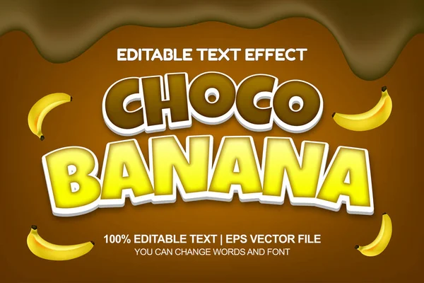 巧克力香蕉可编辑文字效果与融化巧克力元素 — 图库矢量图片