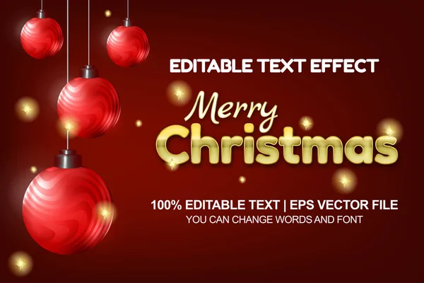 Effet Texte Modifiable Noël Avec Boule Rouge Élément Paillettes — Image vectorielle