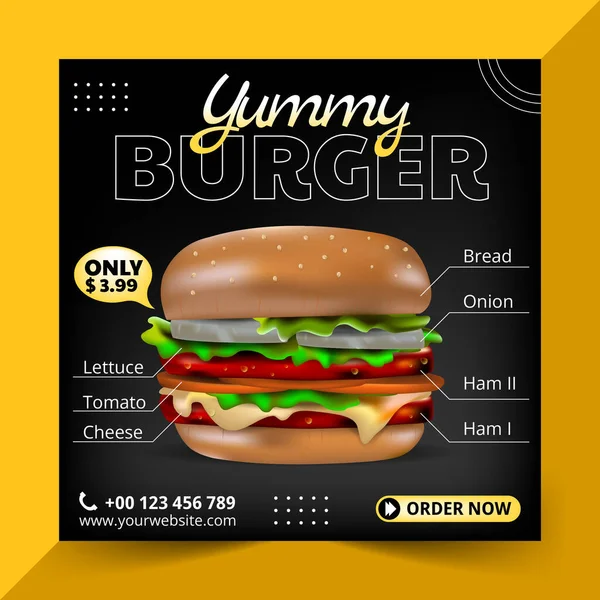 Burger Hamburgerem Mięsem Czarnym Tle — Wektor stockowy