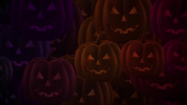 Scary Oscuro Multicolor Calabazas Halloween Movimiento Fondo Animación Malvadas Amenazantes — Vídeos de Stock