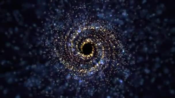 Научно Фантастическое Образование Космосе Золотая Голубая Спиральные Галактики Звезды Частицы — стоковое видео