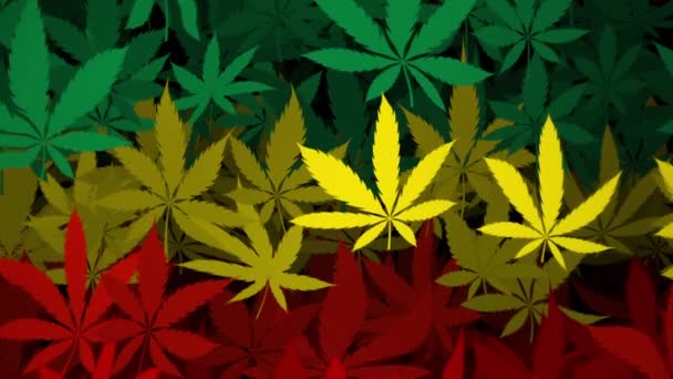 Trippy Psykedeliska Cannabisblad Bakgrund Animation Rastafarian Flaggan Färger Grönt Gult — Stockvideo