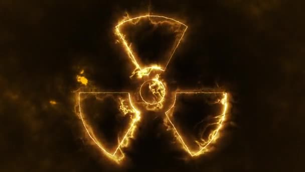 Flaming Iconic Trefoil Radioactive Simbol Animasi Latar Belakang Tanda Bahaya — Stok Video
