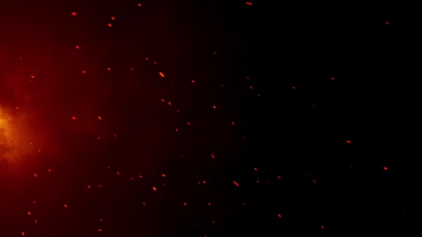燃烧的红色炽热火花背景动画 火红的火花从左向右飘扬 全高清粒子运动背景 — 图库视频影像