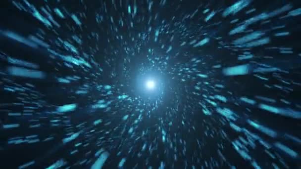 Научно Фантастическое Образование Космосе Летит Сквозь Звезды Частицы Голубой Спирали — стоковое видео
