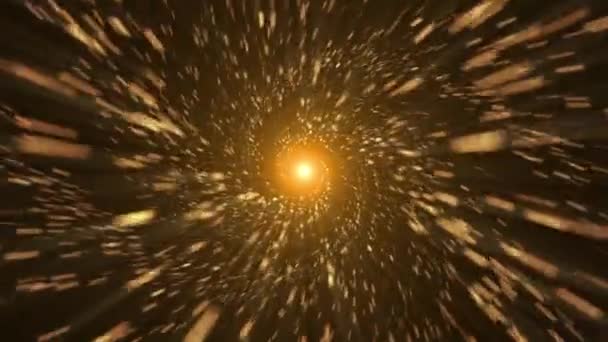 外层空间宇宙星际背景 以扭曲的速度飞行穿过一个金色的螺旋星系的恒星和粒子 Hd运动背景动画 — 图库视频影像