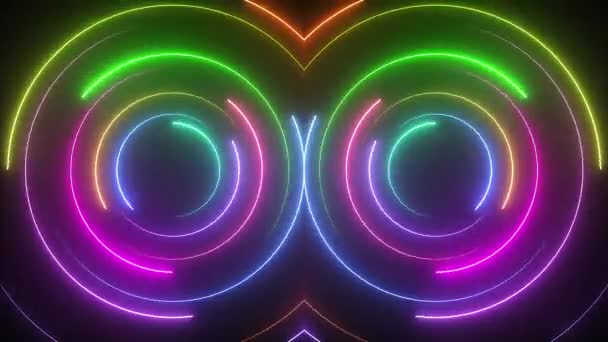 Vibrant Strălucitoare Neon Disco Cercuri Fundal Retro Cercuri Concentrice Neon — Videoclip de stoc