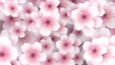 Güzel Bahar zamanı çiçekli arka plan animasyonu. Nazikçe hareket eden pembe ve beyaz kiraz çiçekleri yağlı boya resim tarzında çiçek açıyor..