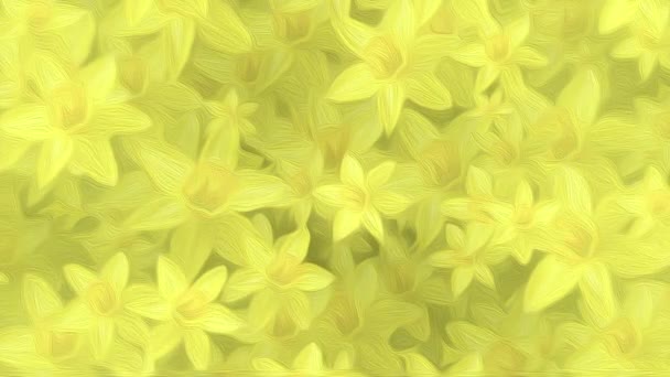 美しい春の花の動きの背景アニメーションをゆっくりと満開の黄色のダフォディルの花を動かす油絵のスタイルで — ストック動画