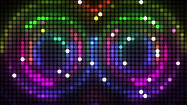 Parlak, parlak, neon ışıklı LED ışıklar arka planda. 1970 'lerin renkli dönen spiral ışık çemberleri. Tam HD hareket arkaplan canlandırması.