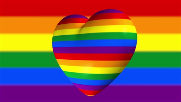 Lgbtq Pride Flag Achtergrond Met Een Draaiende Regenboog Gekleurde Hart — Stockvideo