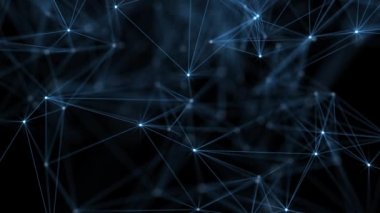 Pırıl pırıl parlayan mavi çizgiler, noktalar ve düğümlerle soyut pleksus teknolojisi geçmişi. Dijital veri ağı bağlantıları kavramı. Bu modern teknoloji videosu tam bir HD ve kusursuz bir döngü..