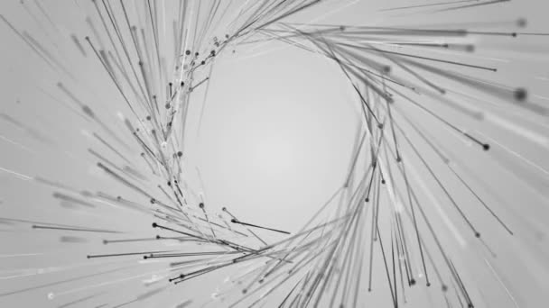 Minimalist Grayscale Spiraling Line Particles Background Abstract Technology Concept Motion — Stockvideo