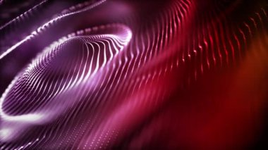 Soyut teknoloji hareketinin arka plan animasyonu, parlak ışık dizilerinin akışkan mor ve kırmızı fraktal dalgalarıyla birlikte. Bokeh 'in yüzeysel derinliği. Tam HD ve döngü.