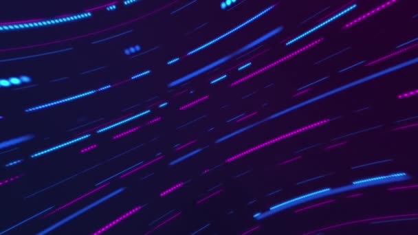 Glowing Pink Blue Neon Lines Dashed Lines Dots Gently Moving — Stockvideo