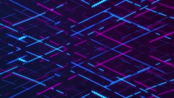 Glowing Pink Blue Neon Lines Dashed Lines Dots Gently Moving — Stockvideo