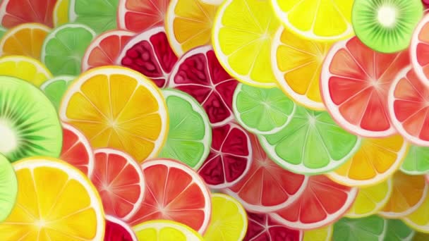 Vibrant Colorful Fresh Fruit Slices Motion Background Style Oil Painting — Video