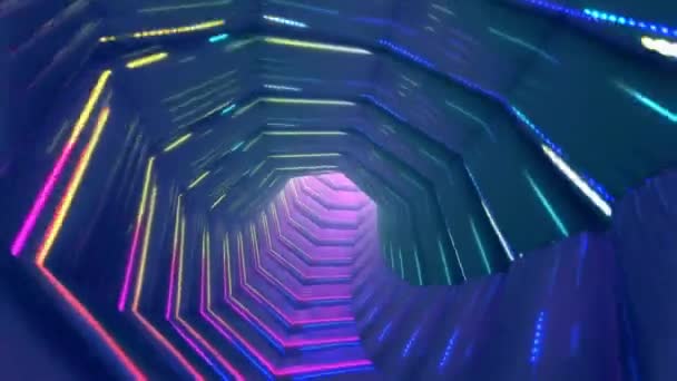 Flying Fast Moving Multicoloured Neon Cyberpunk Tunnel Futuristic Motion Background — Stockvideo