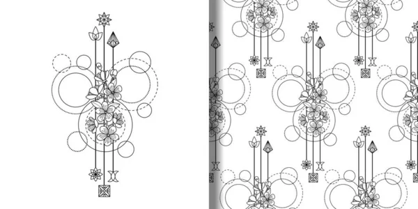 Flores de cerezo estampado y conjunto de patrones sin costuras — Vector de stock