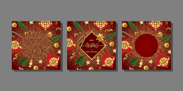 Christmas New Year Cards Set Template Greeting Winter Holiday Cards — стоковый вектор