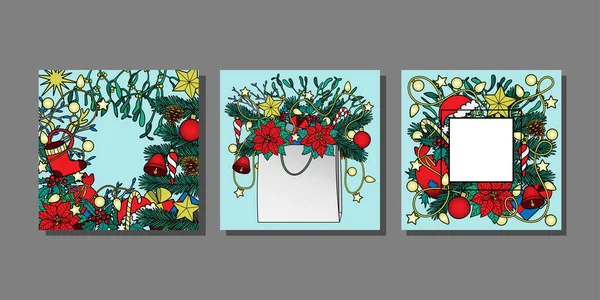 Set Plantillas Navidad Año Nuevo Vacaciones Invierno Maquetas Para Tarjetas — Vector de stock