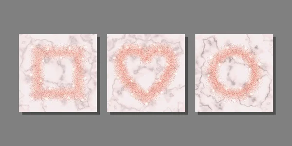 Pink Glitter Modelos Fundo Mármore Conjunto Para Greetind Cartão Aniversário — Vetor de Stock