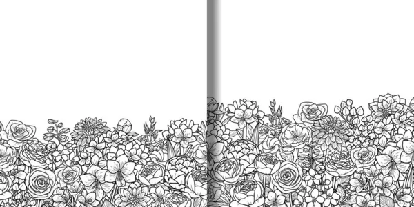 Garden Flowers Leaves Seamless Borders Set Floral Romantic Wallpapers Textile — Stock vektor