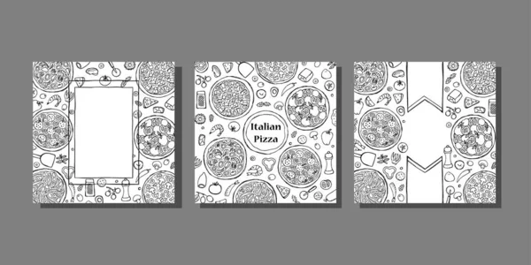 Schéma Dessiné Main Pizza Italienne Ensemble Modèle Collection Pour Menu — Image vectorielle