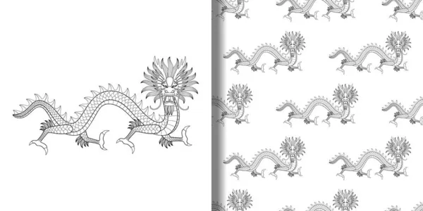 Estampado de Dragon asiático y patrón sin costuras para estampados textiles y camisetas — Archivo Imágenes Vectoriales