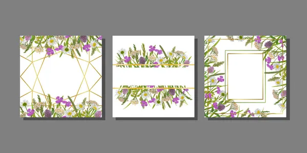 Sapaan kartu templstes diatur dengan hijau dan bunga - Stok Vektor