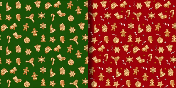 Vánoce a Nový rok bezešvé vzory set s Gingers — Stockový vektor
