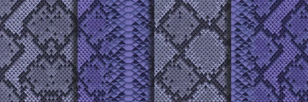 Conjunto de patrones inconsútiles de piel de serpiente animal azul — Archivo Imágenes Vectoriales