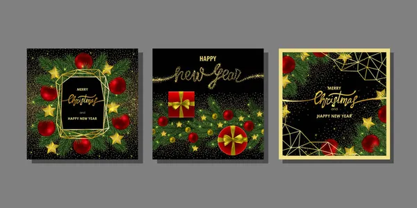 Рождественские и новогодние открытки с золотыми буквами — стоковый вектор