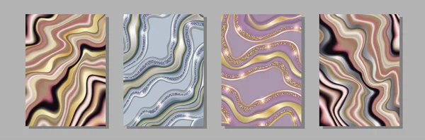 Vector Marbling Templates Set Greeting Cards Covers Birthday Wedding Invitation — Stockvektor