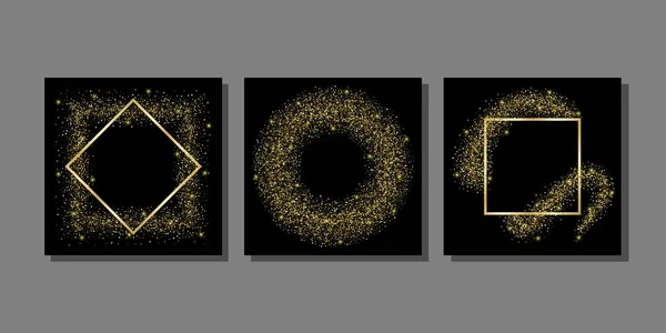 Templates Set Golden Glitter Star Diamond Particles Greeting Card Covers — Stockvektor