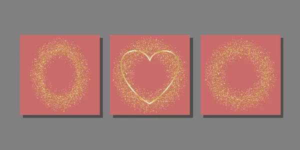 Templates Set Golden Glitter Star Diamond Particles Greeting Card Covers —  Vetores de Stock