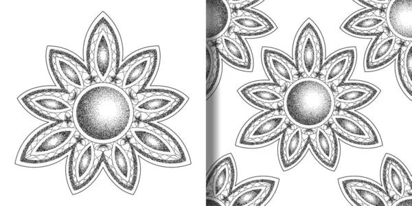Mandala Avec Impression Shirt Point Magique Lune Motif Sans Couture — Image vectorielle