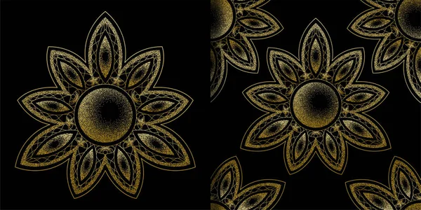 Mandala Con Lunar Mágico Punteado Estampado Camiseta Oro Patrón Sin — Archivo Imágenes Vectoriales