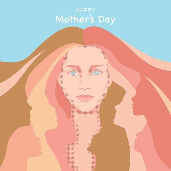 母亲节快乐用女人的头和带孩子的头发来抽象地说明 短袖圆领汗衫 海报的假日概念模式 图库插图