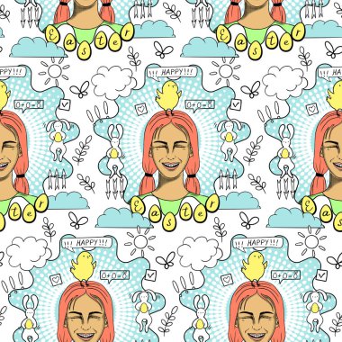 Mutlu Paskalya yaratıcı kavramsal modern el çizimi kusursuz desen