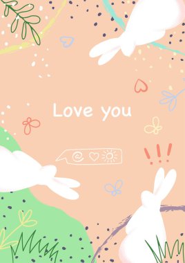 Örtüler tavşanlarla çizilmiş karalama seti