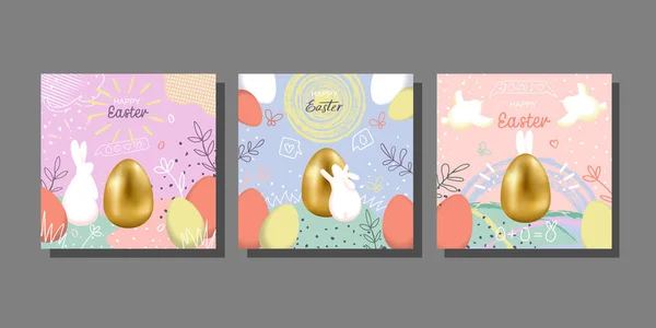 Happy Easter Covers Set Voor Wenskaarten Posters Trendy Met Hand — Stockvector