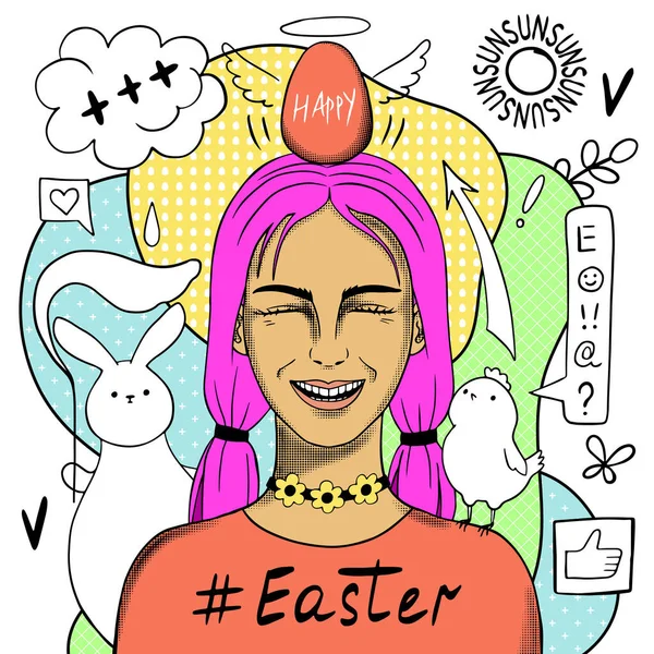 Happy Easter creative conceptual modern hand drawn doodle portrait with egg Royalty Free Stock Vectors