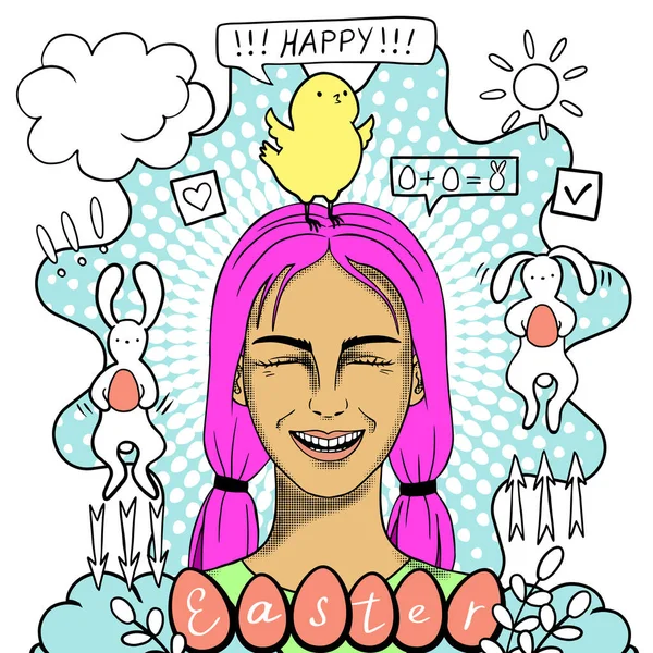快乐的复活节创意概念现代手绘涂鸦肖像与蛋 免版税图库矢量图片